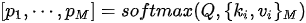 [p_1,\cdots,p_M]={softmax}(Q,\{k_i,v_i\}_M)
